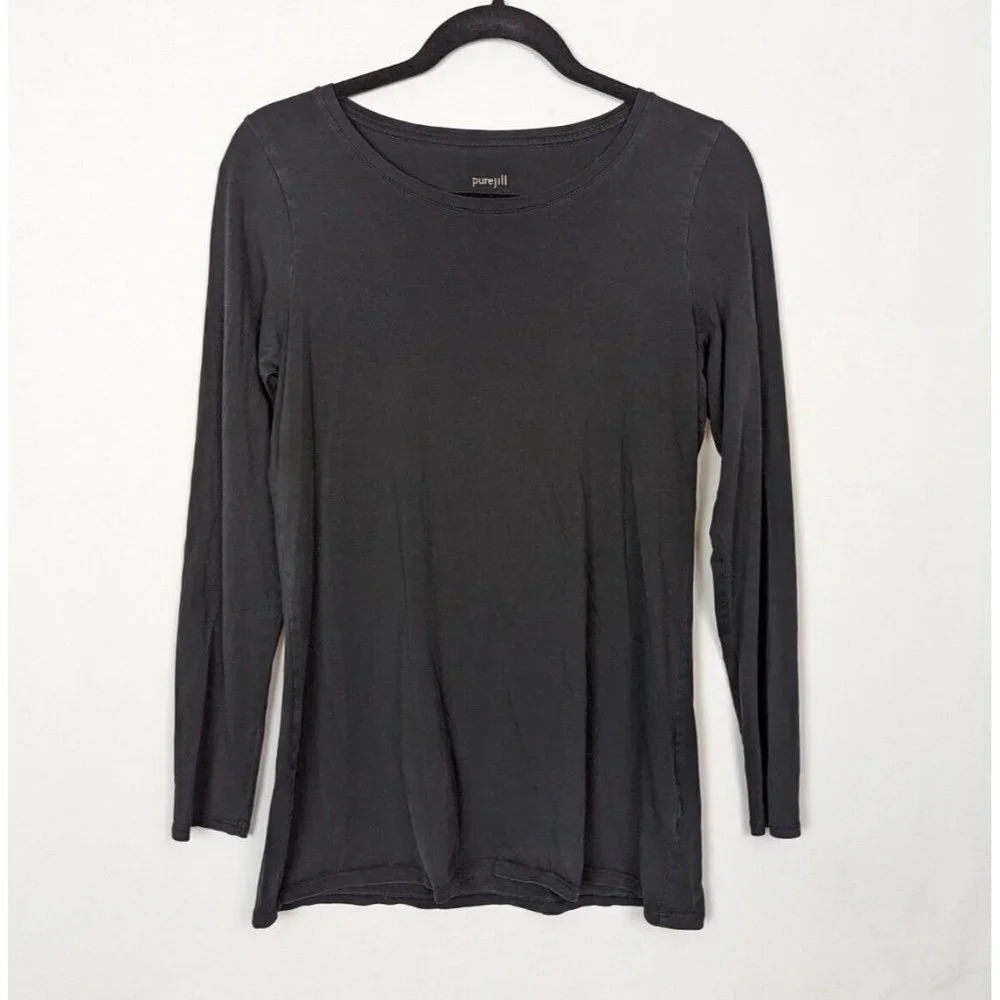 Pure J Jill Shirt Top sz. M Long Sleeve Stretch Tee Black Pima Cotton Classic